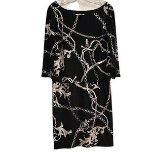 White House Black Market Women's Blouson Dress S Chain Link Print Black